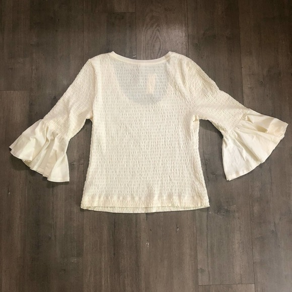 NWT Anthropologie White Cream Ruched Bell Sleeve Shirt - Picture 2 of 3